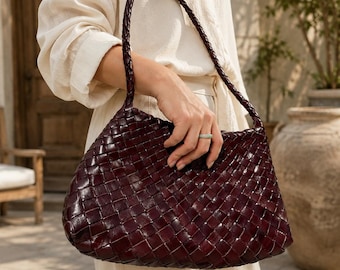 Handwoven Leather Shoulder Bag, French Style