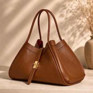 Handmade calf leather shoulder purse with elegant soft structure and timeless modern silhouette.