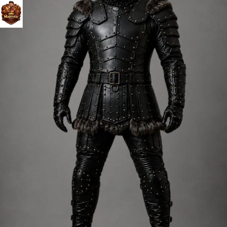 Men's Genuine Leather Predator Knight Armor Set-Adjustable Spiked Mask, Armor Jacket, Pants & Bracers