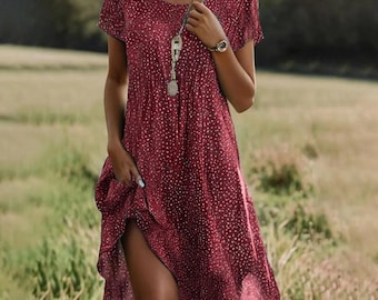 Artistic Retro Floral Dress: Mid-Length Boho Sundress