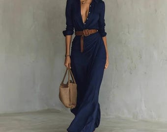 Handmade Acetate Maxi Dress – Elegant Wrap Dress, Minimalist Flowing Summer Outfit