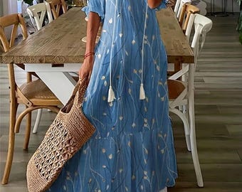 Vestido largo bohemio floral para mujer, cuello en V, estilo cottagecore para playa y verano