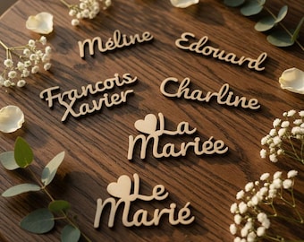 Marques places, Prénoms en bois personnalisés – Marques place élégant pour vos événements.