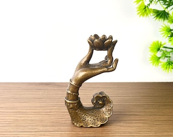 Quemador de incienso de latón vintage con forma de loto, decoración de escritorio estilo zen, adorno para estante.