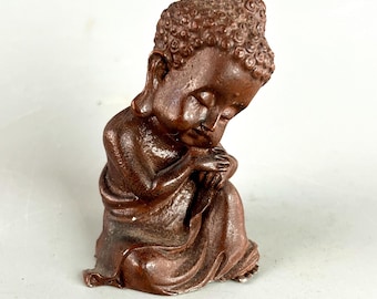Vintage bronze Buddha Statue hand-cast zen desk decor, graduation gift