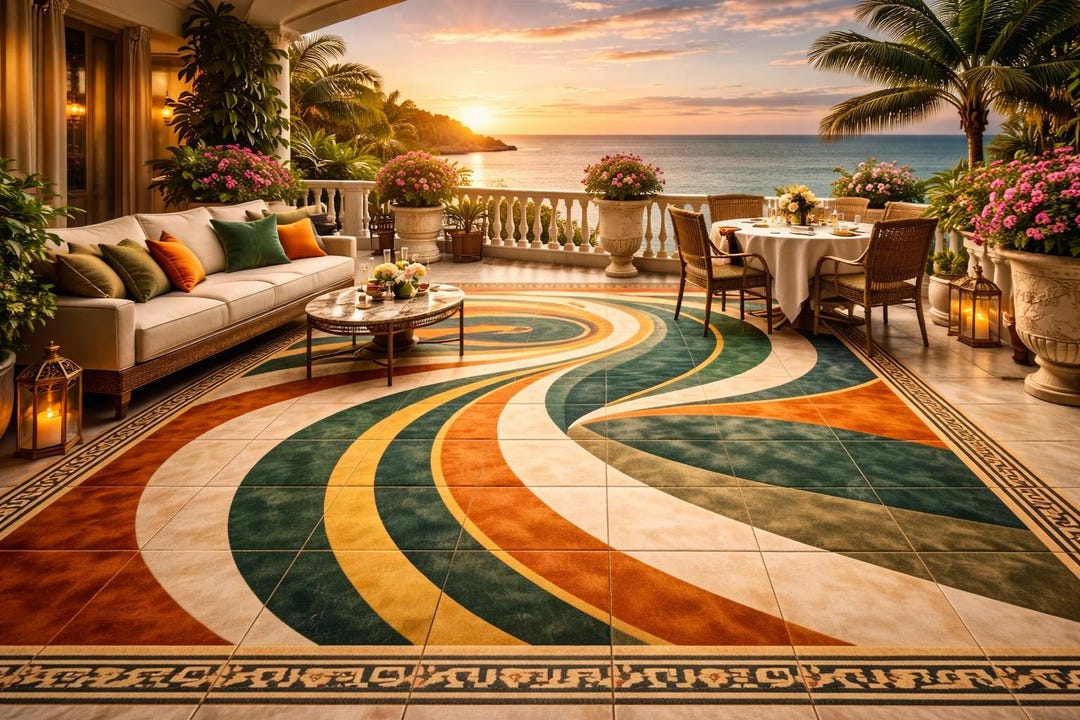 Arc Rug Modern Arc Rug, Green Orange Abstract Area Carpet, Contemporary Living ...