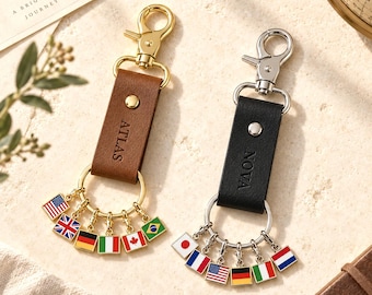 Personalized Country Flag Keychain, Custom Travel Keepsake, Multi Country Souvenir Charm, Traveler Gift, Luggage Accessory
