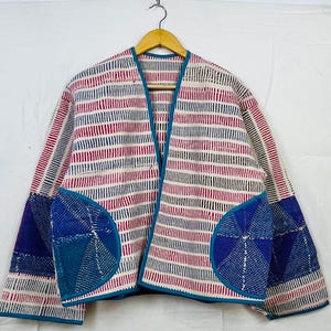 Giacca in cotone patchwork fatta a mano / Top corto in stile kimono etnico boho