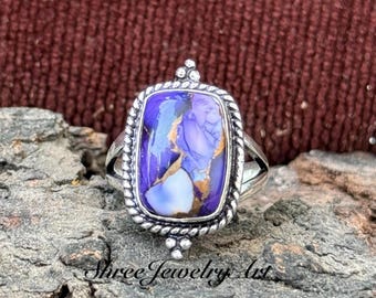 Purple Dahlia Kingman Turquoise Ring – Handmade 925 Sterling Silver Boho Jewelry