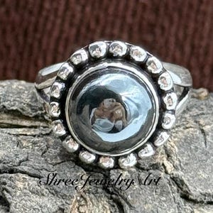 Natural Hematite Gemstone Ring – Sterling Silver Statement Jewelry Gift for Her