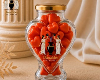 Heart Wax Melts Sweet Orange Scent, Handmade Wax Melts in Glass Heart Jar, Citrus Home Fragrance Gift, Greek Luxury Wax Melts