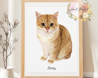 Custom Watercolor Pet Portrait, Hand-Painted Dog Cat Memorial Art, Cat Portraits, Dog Portraits, Hand Drawn, Pet Loss Gift, Pet Painting
