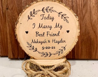 Rustic Wedding Cake Topper, Today I Marry My Best Friend, Engraved Wood Cake Top, Wood Slice Cake Topper, Barn Wedding Decor, Cake Topper