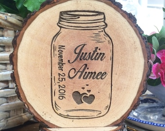 Cake Topper Wedding, Mason Jar Decoration, Cake Top, Rustic Wood Slice