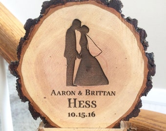 Bride and Groom Cake Topper, Rustic Wood Wedding Top, Engraved Wooden Gift