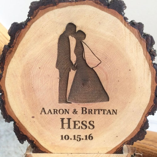 Rustic Wood Wedding Cake Topper Tree Cake Topper Engraved Etsy