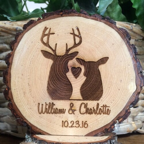 Rustic Wood Slice Wedding Cake Topper Deer Hunting Engraved Etsy