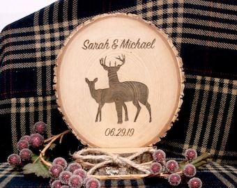 Wedding Cake Topper  Rustic Wood Deer Theme  Personalized and Engraved  Cake Top