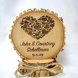 Personalized Wood Wedding Cake Topper, Engraved Keepsake image 1