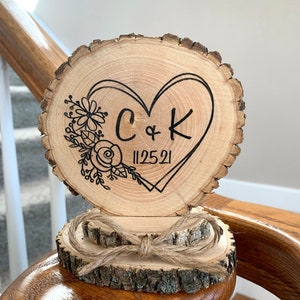 Engraved Wedding Cake Topper, Rustic Cake, Personalized Wedding Decor, Anniversary Gift, Shower Gift, Wood Cake Topper, Marriage Keepsake