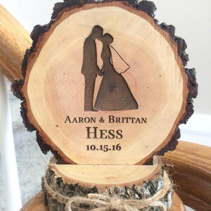 Bride and Groom Cake Topper, Rustic Wood Wedding Top, Engraved Wooden Gift