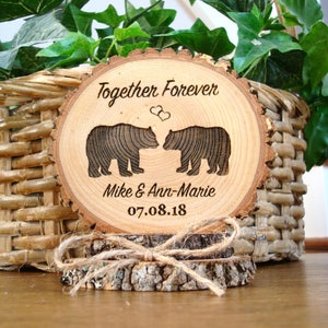 Bear Wedding Cake Topper, Engraved Rustic Wood Slice, Marriage Keepsake