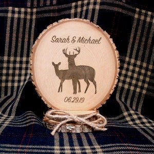 Wedding Cake Topper Rustic Wood Deer Theme Personalized and Engraved Cake Top image 7