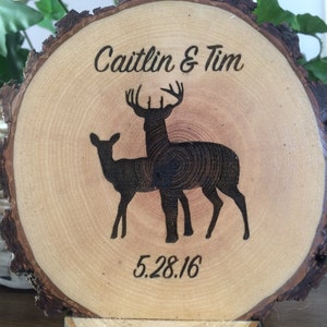 Wedding Cake Topper Rustic Wood Deer Theme Personalized and Engraved Cake Top image 6