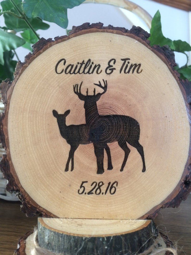 Wedding Cake Topper Rustic Wood Deer Theme Personalized and Engraved Cake Top image 6