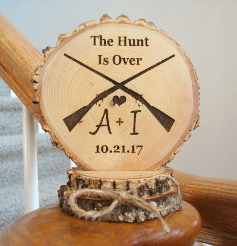 Personalized Wedding Topper Rustic Rifles Hunting Cake Topper Rustic Rustic Wedding Decoration Hunt is Over Wedding Cake Topper