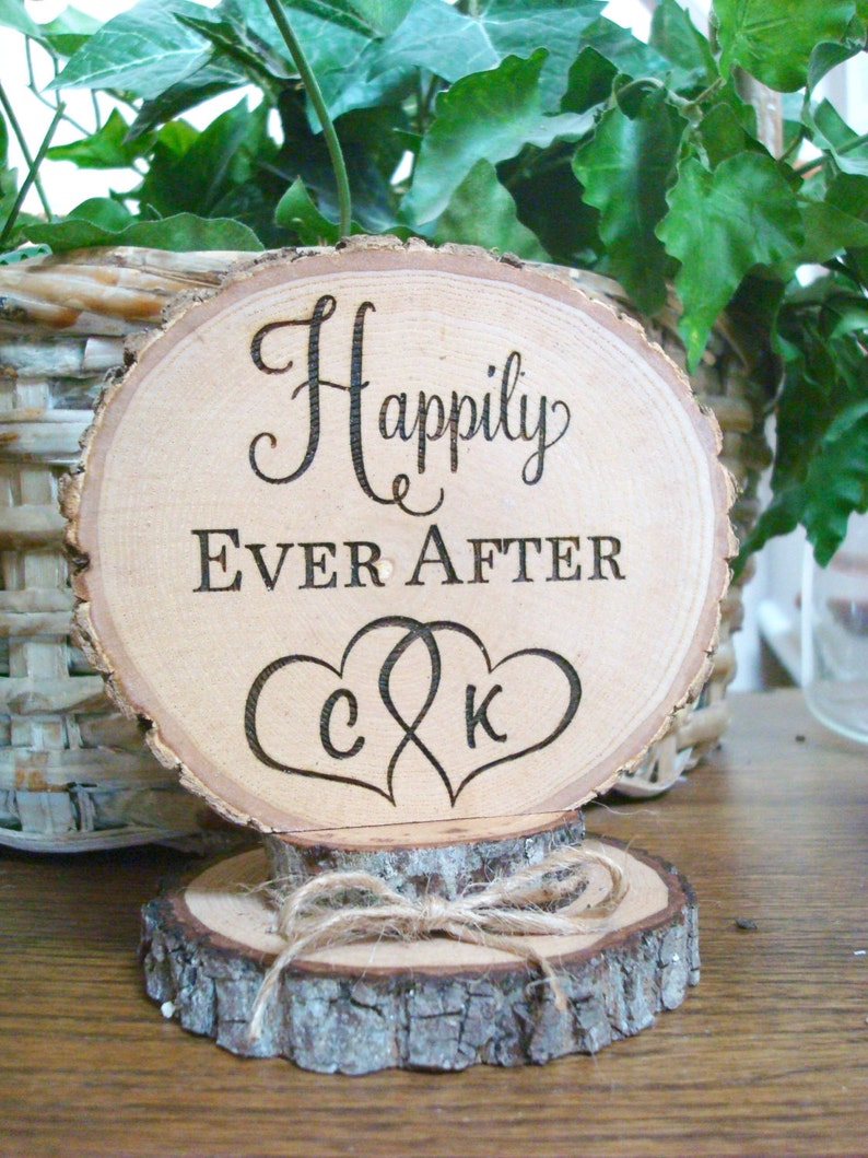 Engraved Happily Ever After Cake Topper Rustic Wedding Cake Toppers
