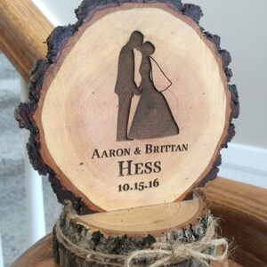 Bride and Groom Cake Topper, Rustic Wood Wedding Top, Engraved Wooden Gift image 3