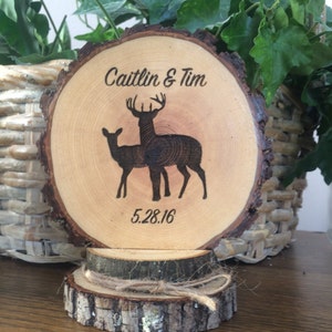 Wedding Cake Topper Rustic Wood Deer Theme Personalized and Engraved Cake Top image 4