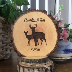 Wedding Cake Topper Rustic Wood Deer Theme Personalized and Engraved Cake Top image 3