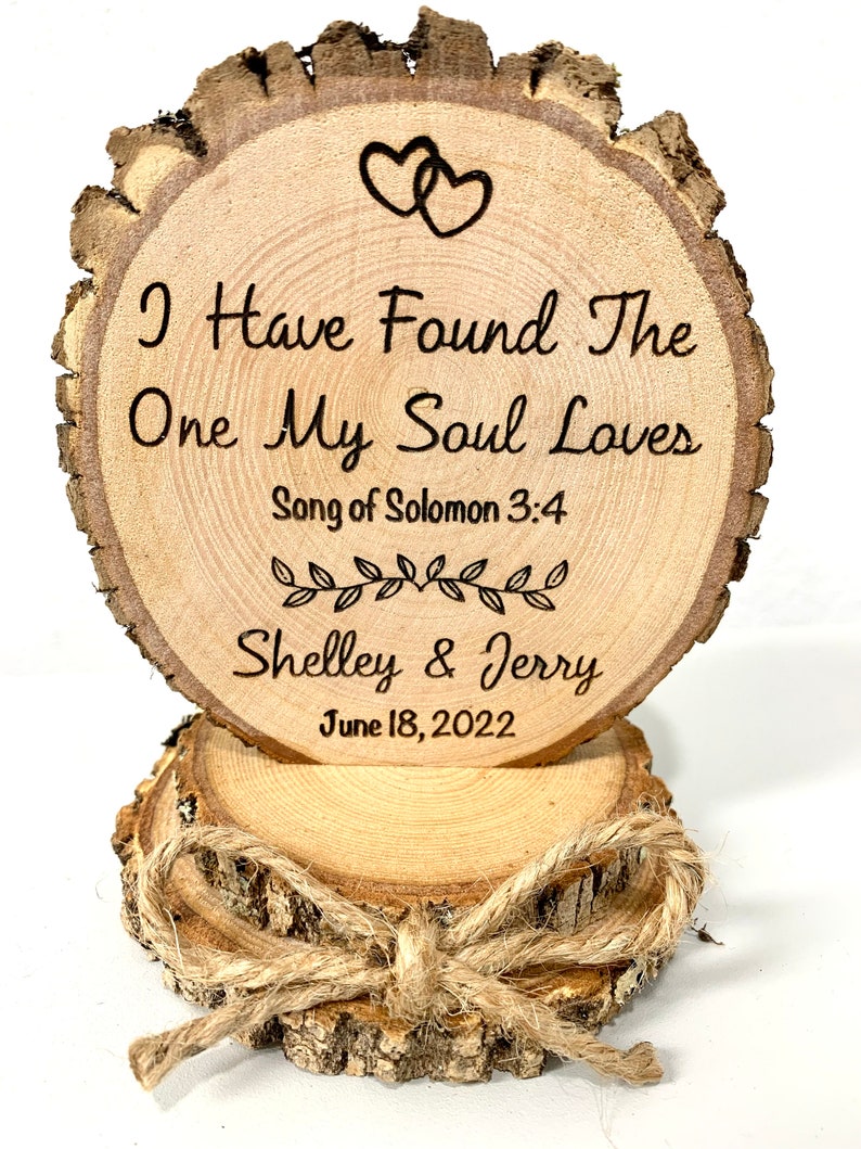 Rustic Wedding Cake Topper, Romantic Topper, Anniversary Cake Top, Engraved Wood Slice Cake Topper, Wedding Keepsake Gift immagine 2