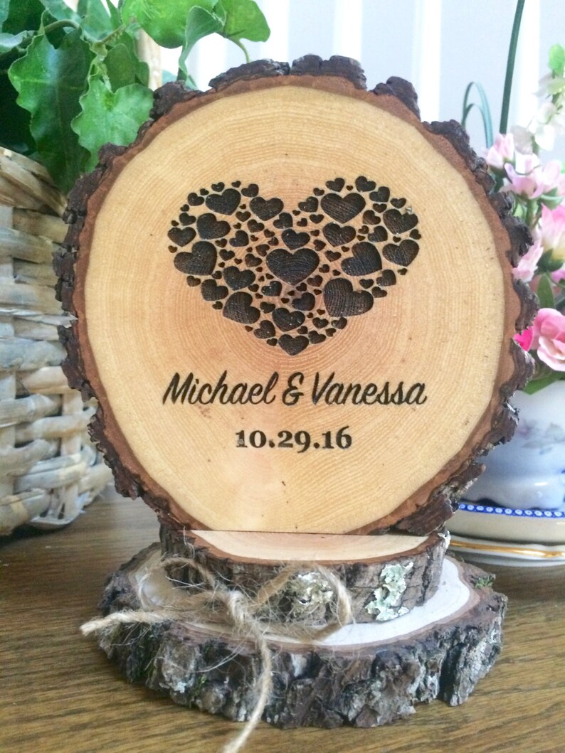 Personalized Wood Wedding Cake Topper, Engraved Keepsake image 5