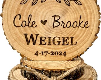 Simple Rustic Cake Topper, Wood Engraved Cake Topper, Wedding Decoration, Personalized Cake Topper