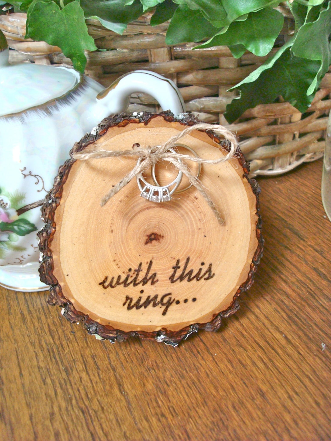 Rustic Wedding Ring Holder Wood Slice Ring Bearer Pillow With Etsy