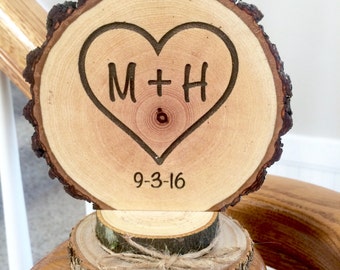 Wedding Cake Topper, Heart Centerpiece, Rustic Cake Top, Personalized