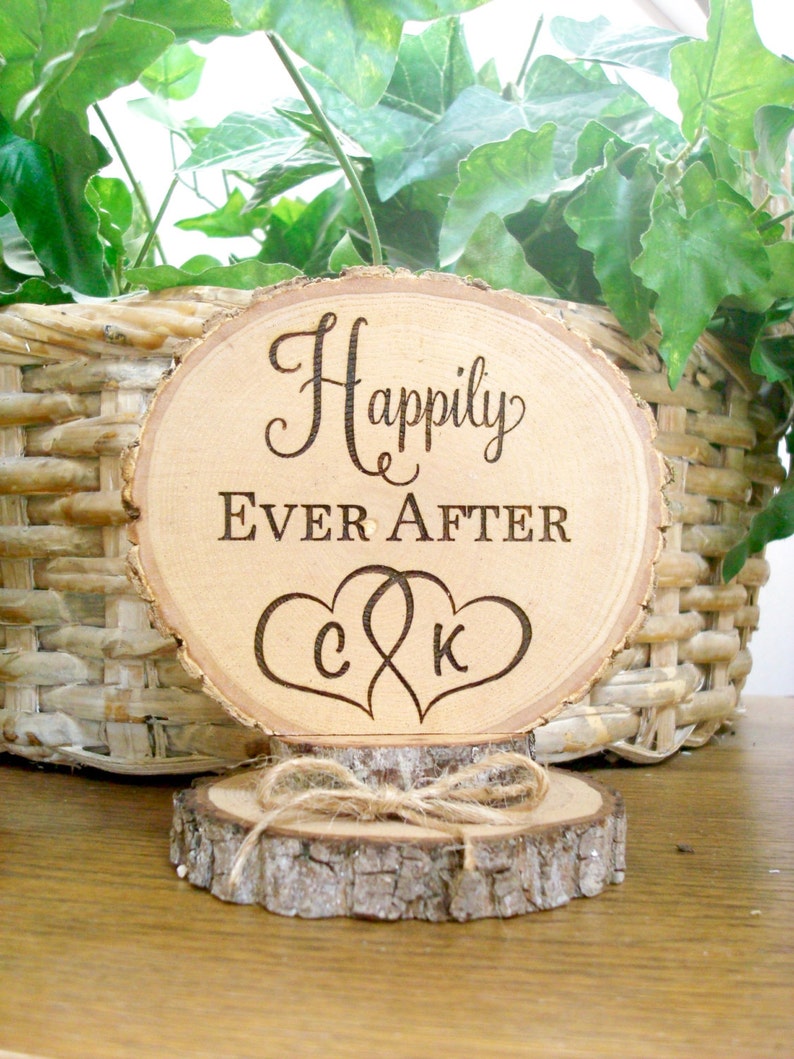Engraved Happily Ever After Cake Topper Rustic Wedding Cake Toppers