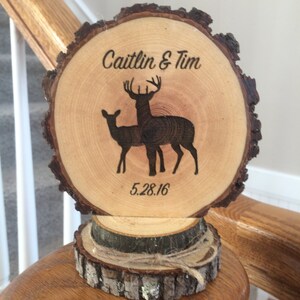 Wedding Cake Topper Rustic Wood Deer Theme Personalized and Engraved Cake Top image 2