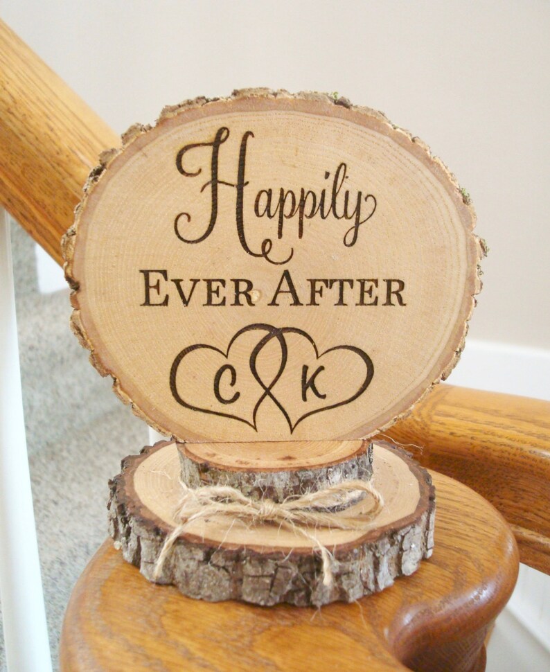 Engraved Happily Ever After Cake Topper Rustic Wedding Cake Toppers