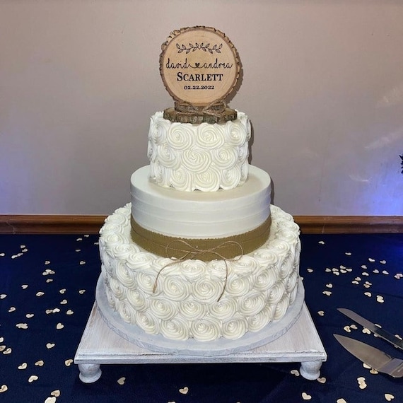 LIQWEI 3 Pcs Rustic Wooden Mr & Mrs Cake Topper Set - Bride & Groom Wedding Anniversary Decor - View #4