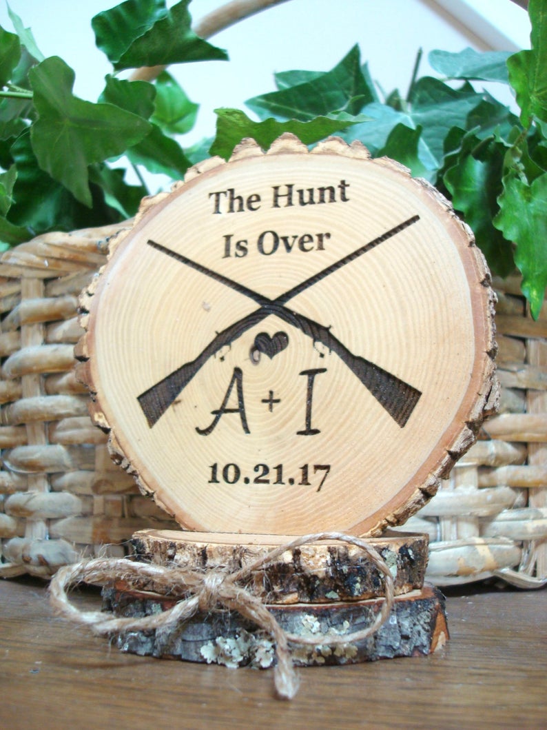 Personalized Wedding Topper Rustic Rifles Hunting Cake Topper Rustic Rustic Wedding Decoration Hunt is Over Wedding Cake Topper
