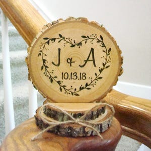 Personalized Wedding Cake Topper Heart Wreath Engraved Wood