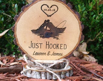 Wedding Cake Topper, Fishing Theme Cake Top, Rustic Wood Cake Top, Fish Cake Topper, Grooms Cake, Just Hooked Topper, Rustic Wedding Gift