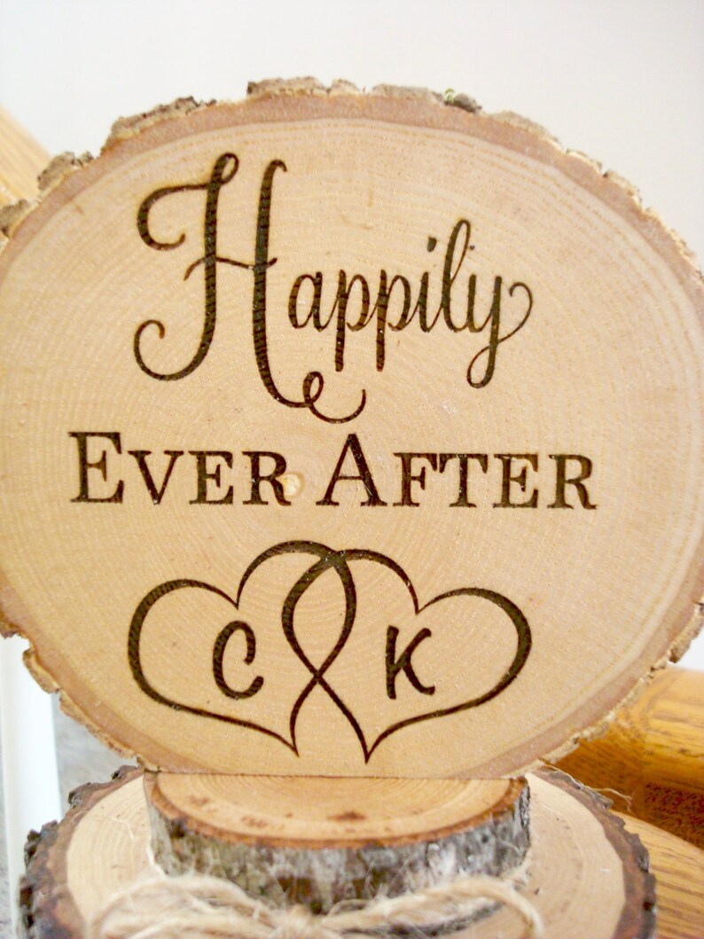 Engraved Happily Ever After Cake Topper Rustic Wedding Cake Toppers