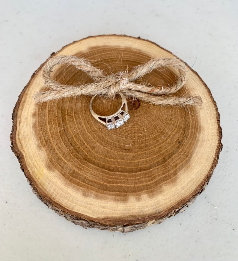 Wedding Ring Holder, Simple Elegant Ring Holder, Minimalist Wedding Gift, Wood Slice Ring Bearer, Alternative Ring Box, Keepsake Wedding image 2