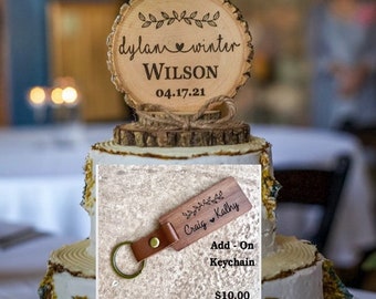 Rustic Wedding Cake Topper, Wood Cake Topper Combo with Keychain, Wedding Keepsake, Engraved Cake Top and Keychain, Wedding Gift