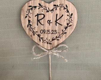Rustic Hand Cut Heart Wedding Cake Topper, Engraved Wedding Gift, Personalized Cake Top, Cake Topper Keepsake,  Bridal Shower Gift,